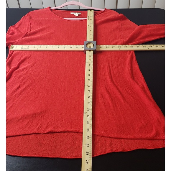 Eileen Fisher Red Organic Linen Blend Sheer Knit M Tunic Top Valentine's Day - Picture 6 of 8